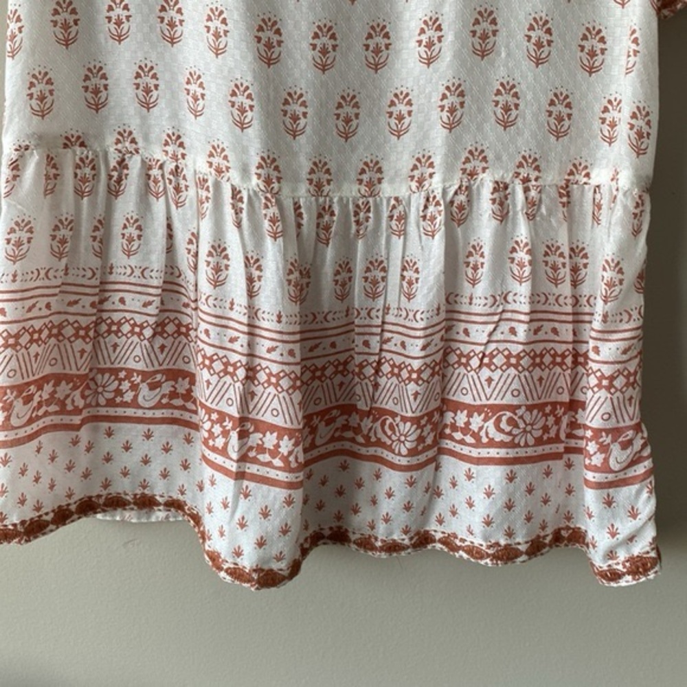 Sigrid Olsen Cream Block Print Swing Peplum Top - Picture 8 of 9